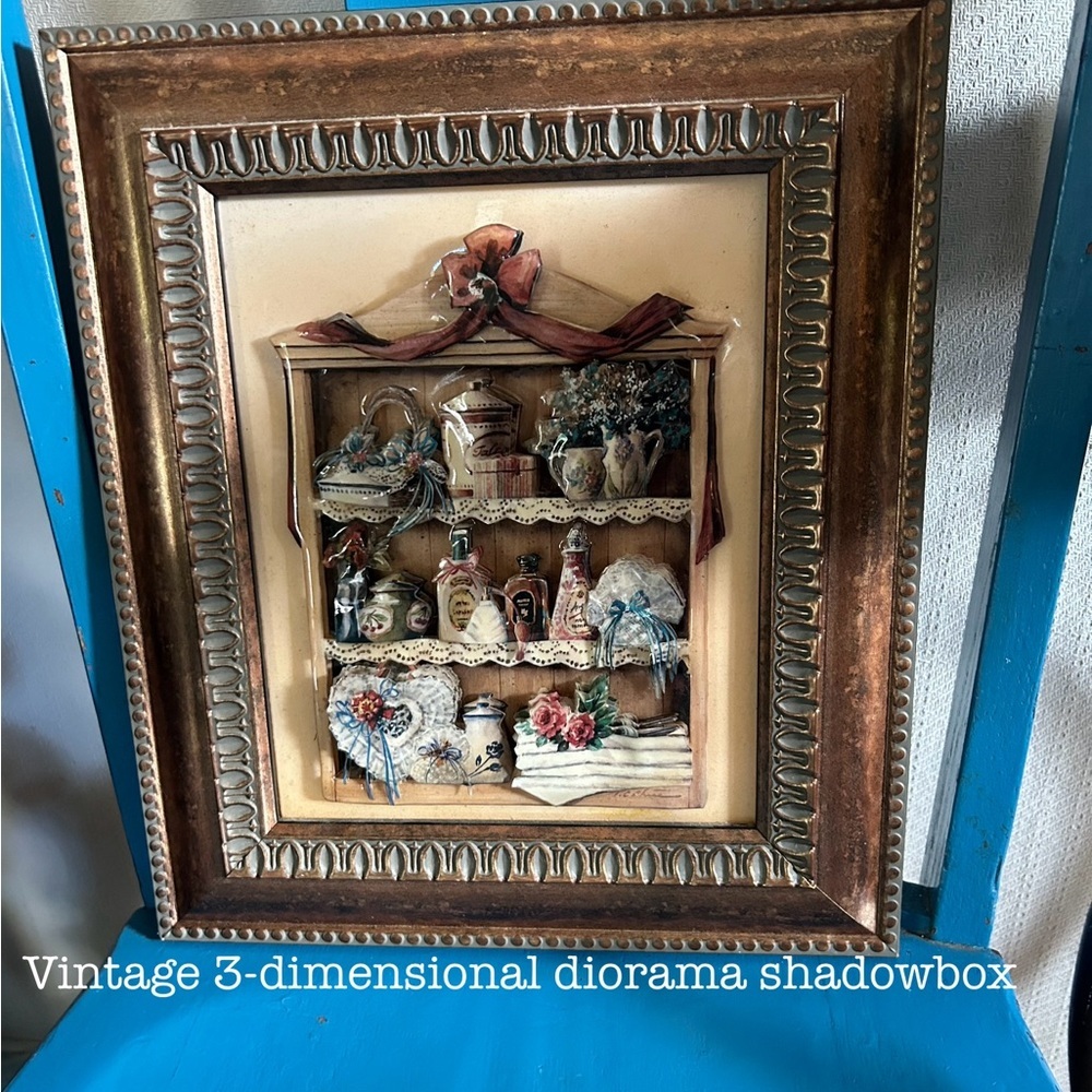 Vintage Handmade Framed Paper Tole 3D Diorama Art Shadow Box